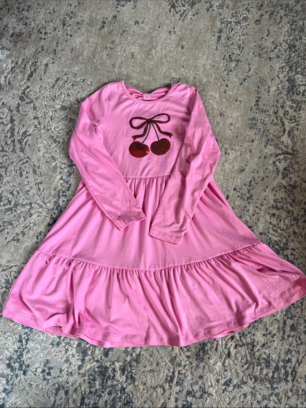 btween Pink Long-Sleeve Cherry Sequin Dress